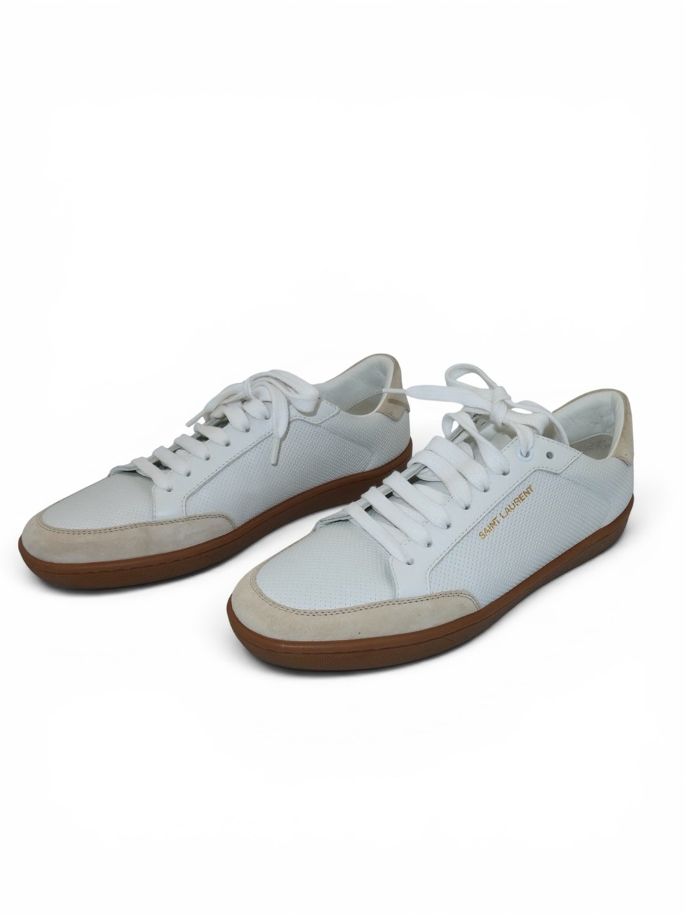 Saint Laurent White and Brown Low-Top Sneakers